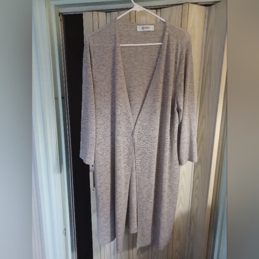 Jones Studio womens 1x sheer vneck cardigan duster grey long line plus size
